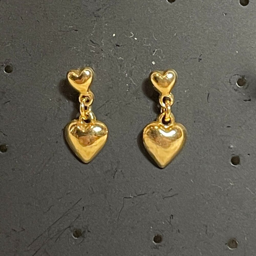 Vintage Gold tone Double Heart Drop Earrings for pierced‎ ears